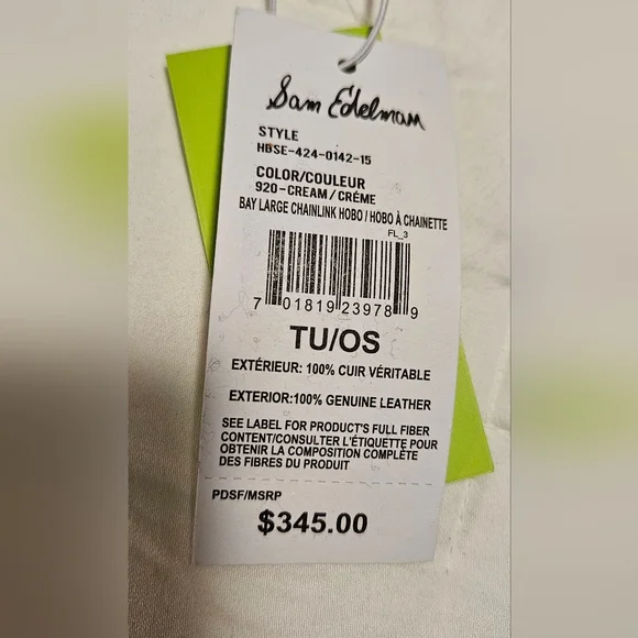 NWT Sam Edelman Bay Large Chainlink Hobo Pebble Leather Bag: Cream/Gold - Picture 12 of 15